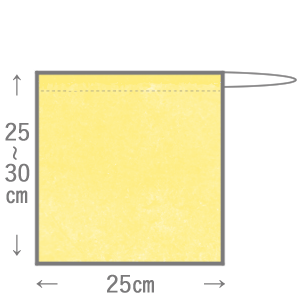 給食袋の見本です。横25㎝、縦25～30㎝くらいのきんちゃく袋です。